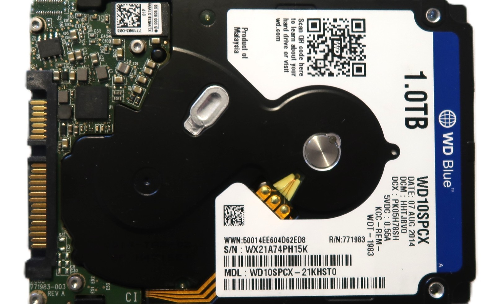 WD WD10SPCX-21KHST0 HHTJBV0 (WX21) PK05H78SH Malaysia 2.5" 1TB Sata HDD 08/2014
