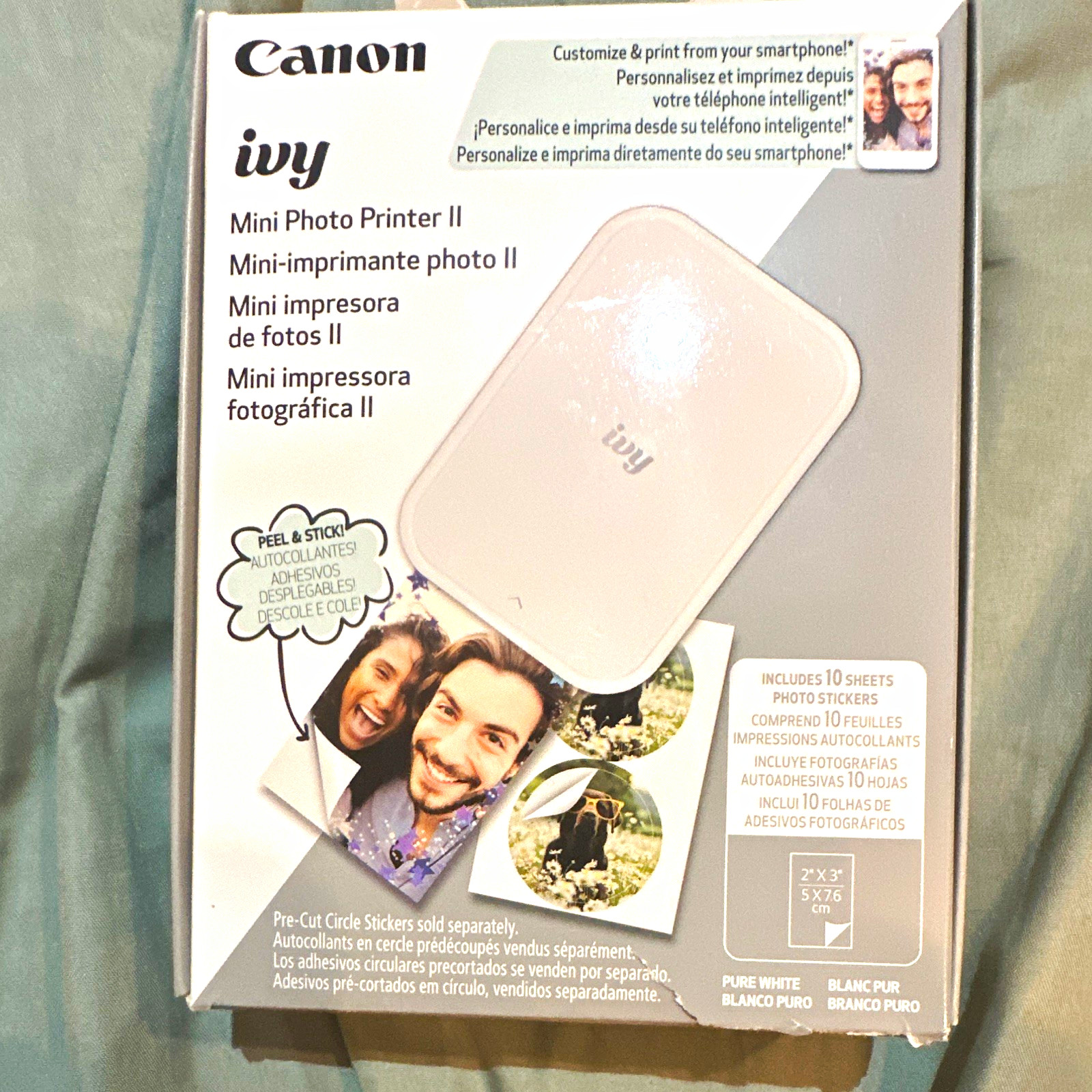 Canon Ivy Mini Photo Printer II Portable ZINK Color 2"x3" Bluetooth PV-223-PW