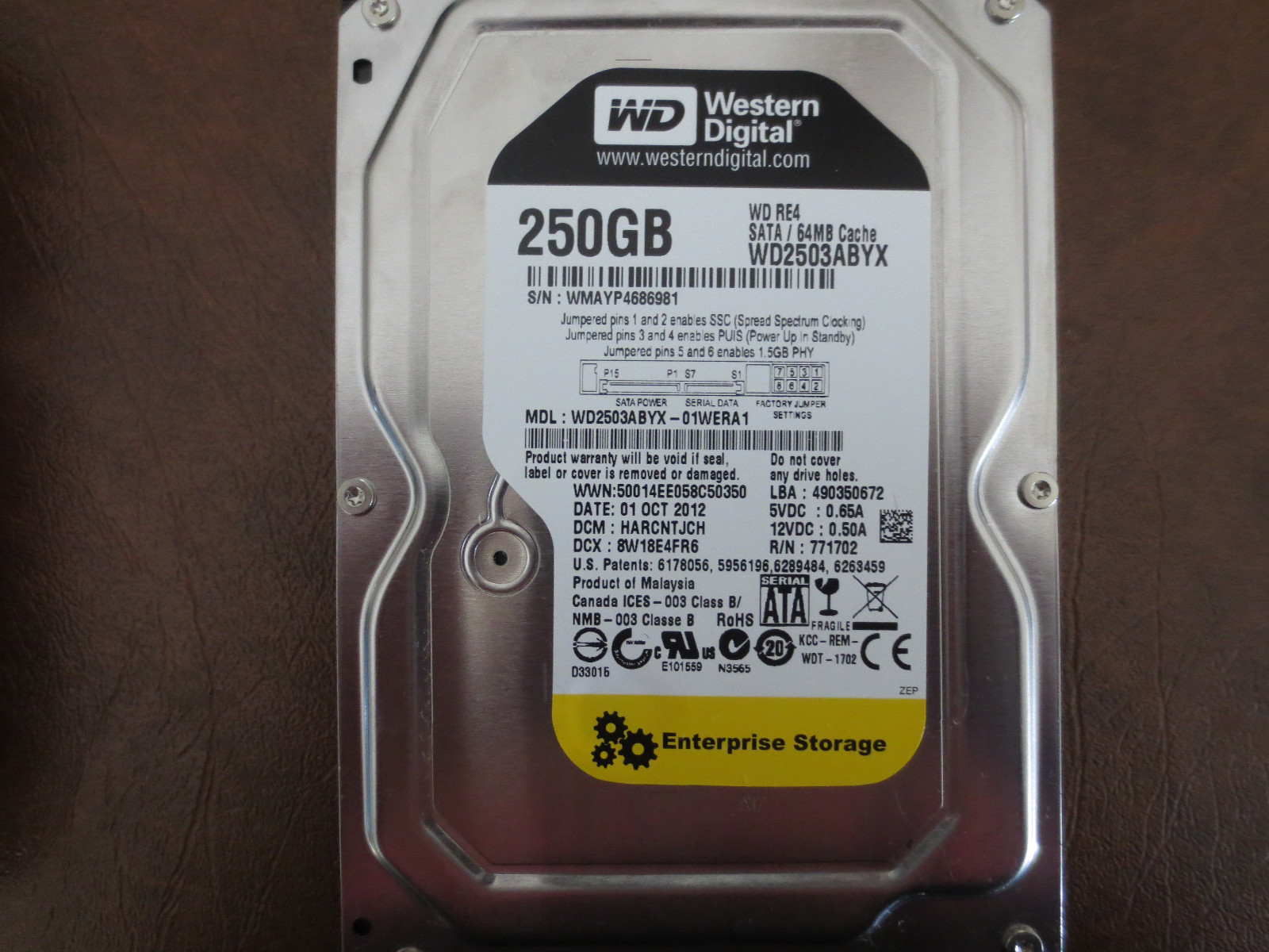 Western Digital WD2503ABYX-01WERA1 DCM:HARCNTJCH 250gb 3.5" Sata HDD