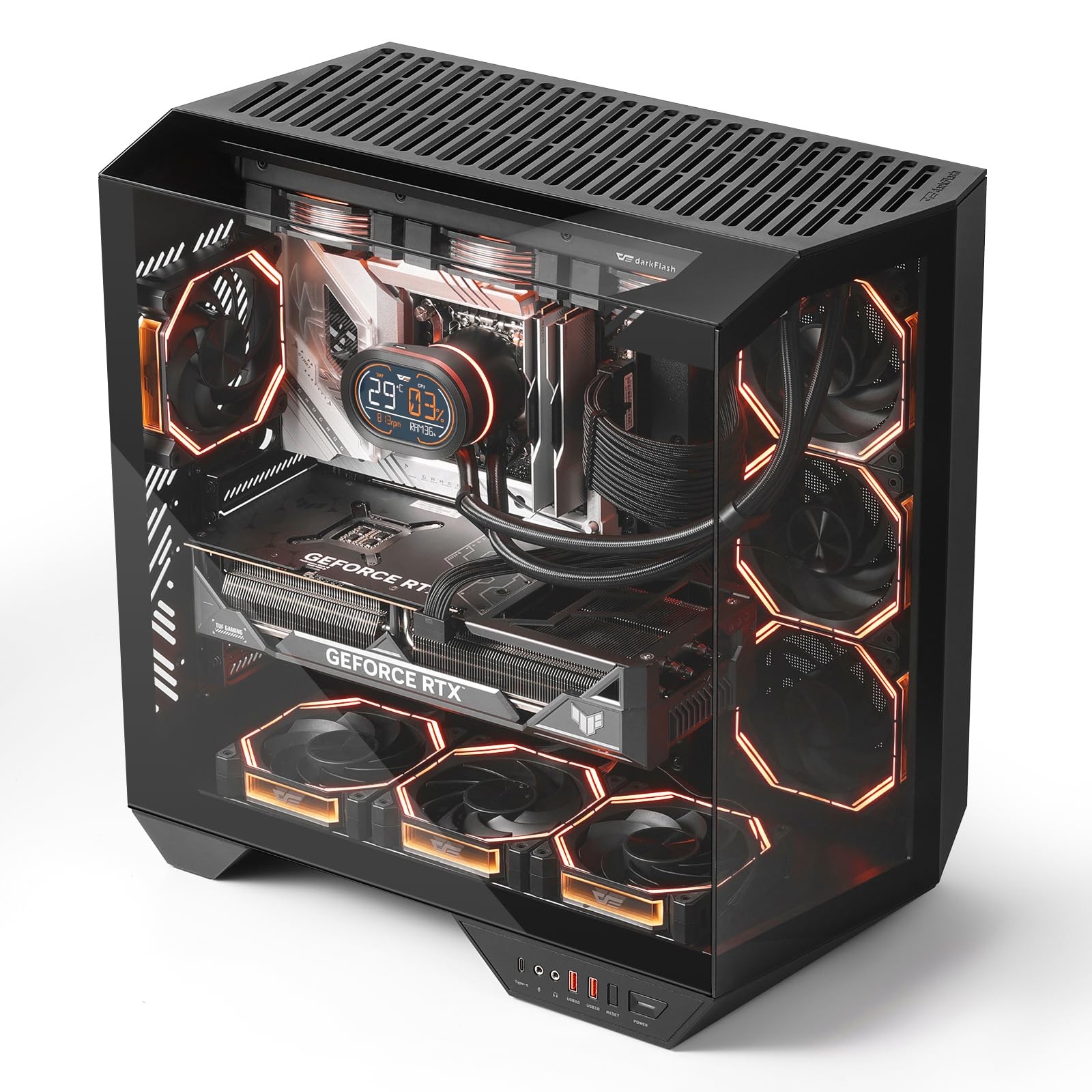darkFlash Full Tower Case DY470 Back Plug Motherboard Vertical GPU