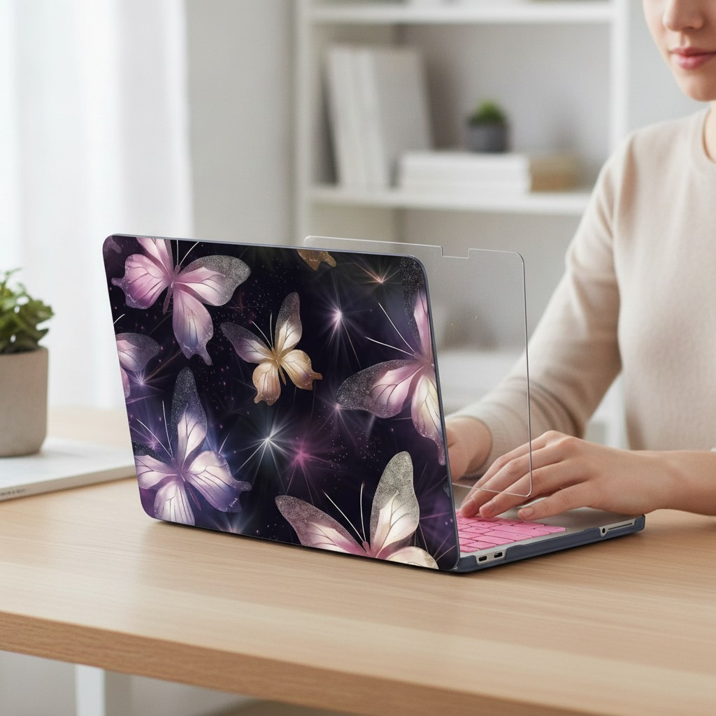 Elegant Slim Fit Case for 2026 MacBook Neo 13-inch - Glitter Butterfly Design