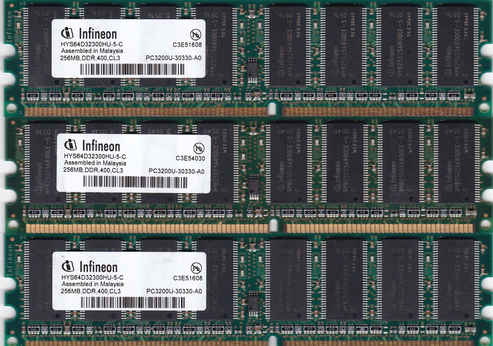 768MB 3x256MB DDR-400 INFINEON PC-3200 HYS64D32300HU-5-C DDR1 CL3 Ram Memory Kit
