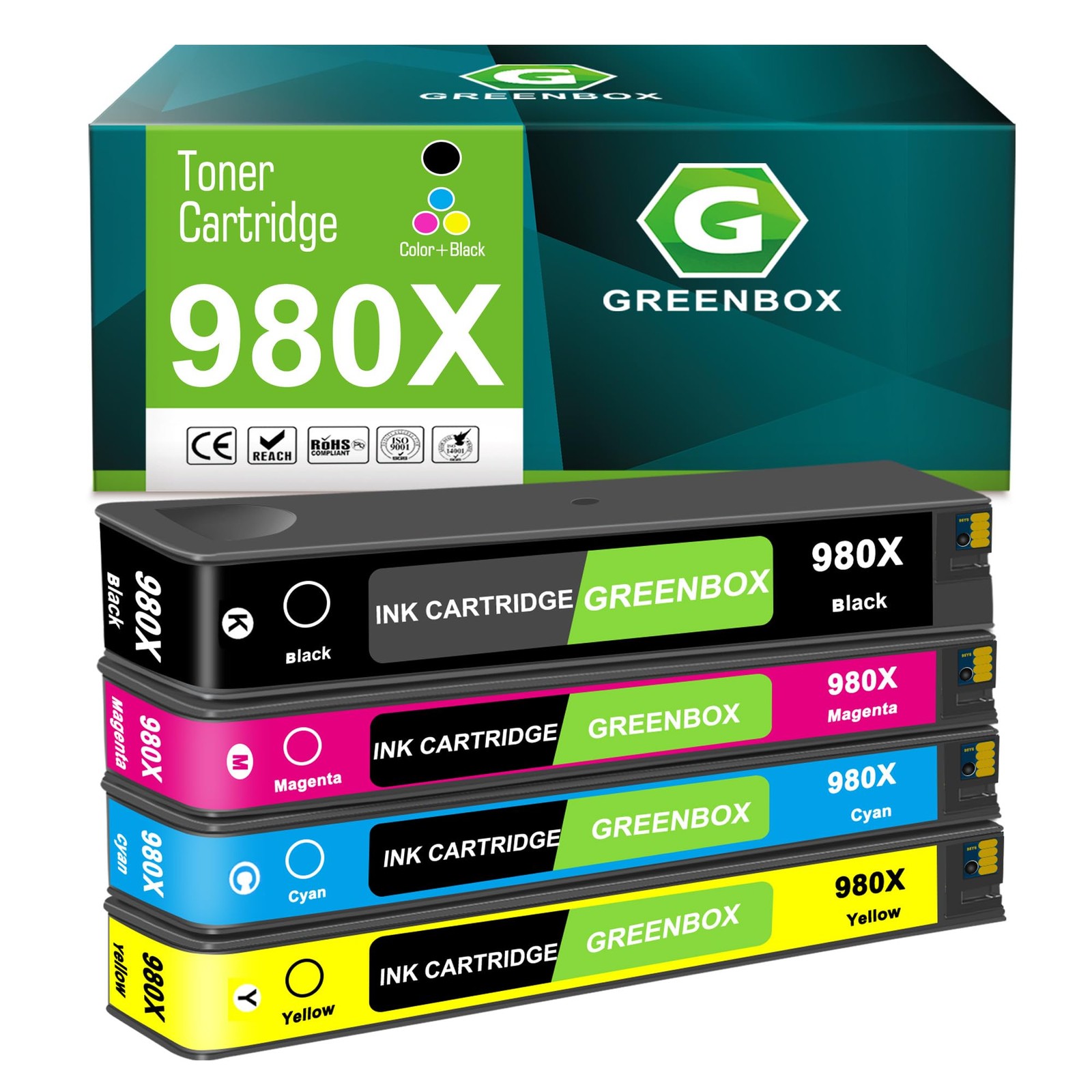 GREENBOX 980X 980 Ink Cartridges for Enterprise X555dn X585f, 4 Pack
