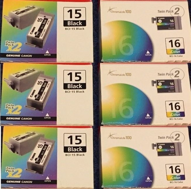 Lot 10 New Genuine Canon 15 Black & 16 Color Inkjet Cartridges No Box SEALED BAG