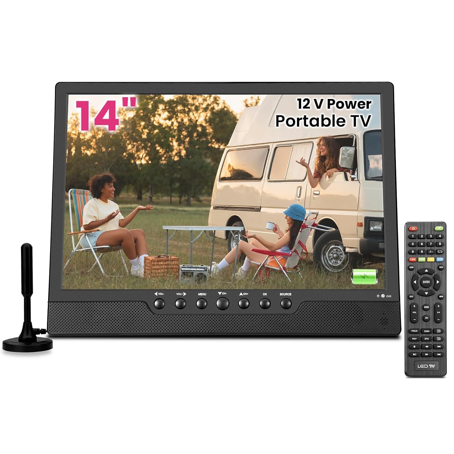othoig 14 Inch Portable Rechargeable TV with Built-in Battery, Small HD TV, ATSC
