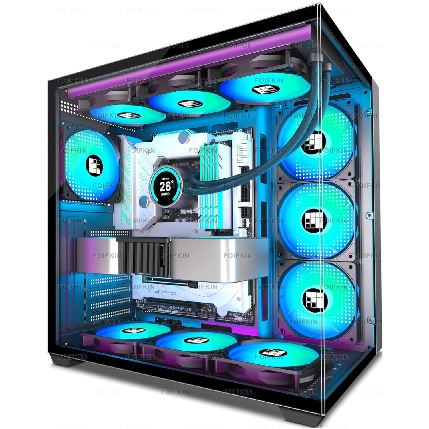 F600 PC Case - Pre-Installed 7 PWM ARGB Fan, ATX M
