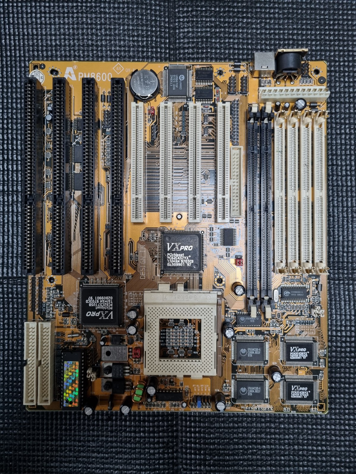 PM8600 Socket 7 Baby AT Motherboard VIA VX Pro 4 ISA 4 PCI - vintage PC hardware
