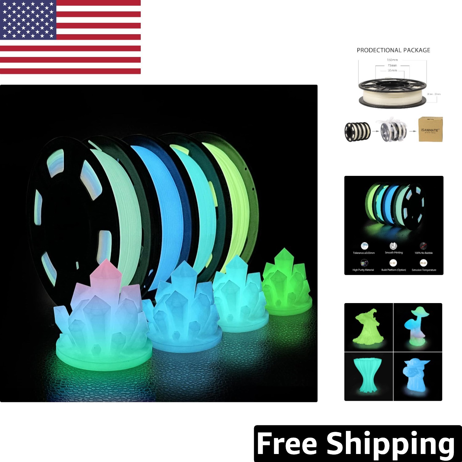 Innovative Glow in the Dark PLA Filament Bundle - 1.75 mm for Dazzling 3D Prints