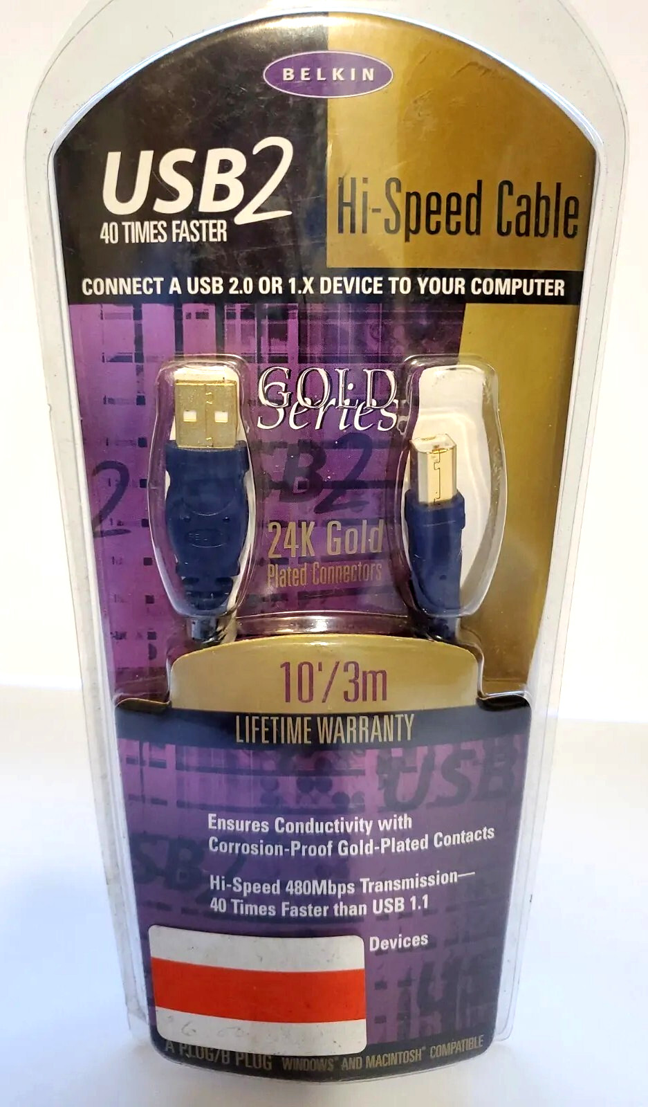USB Hi Speed Cable 10 Feet Gold Plated Contacts USB Or 1.X
