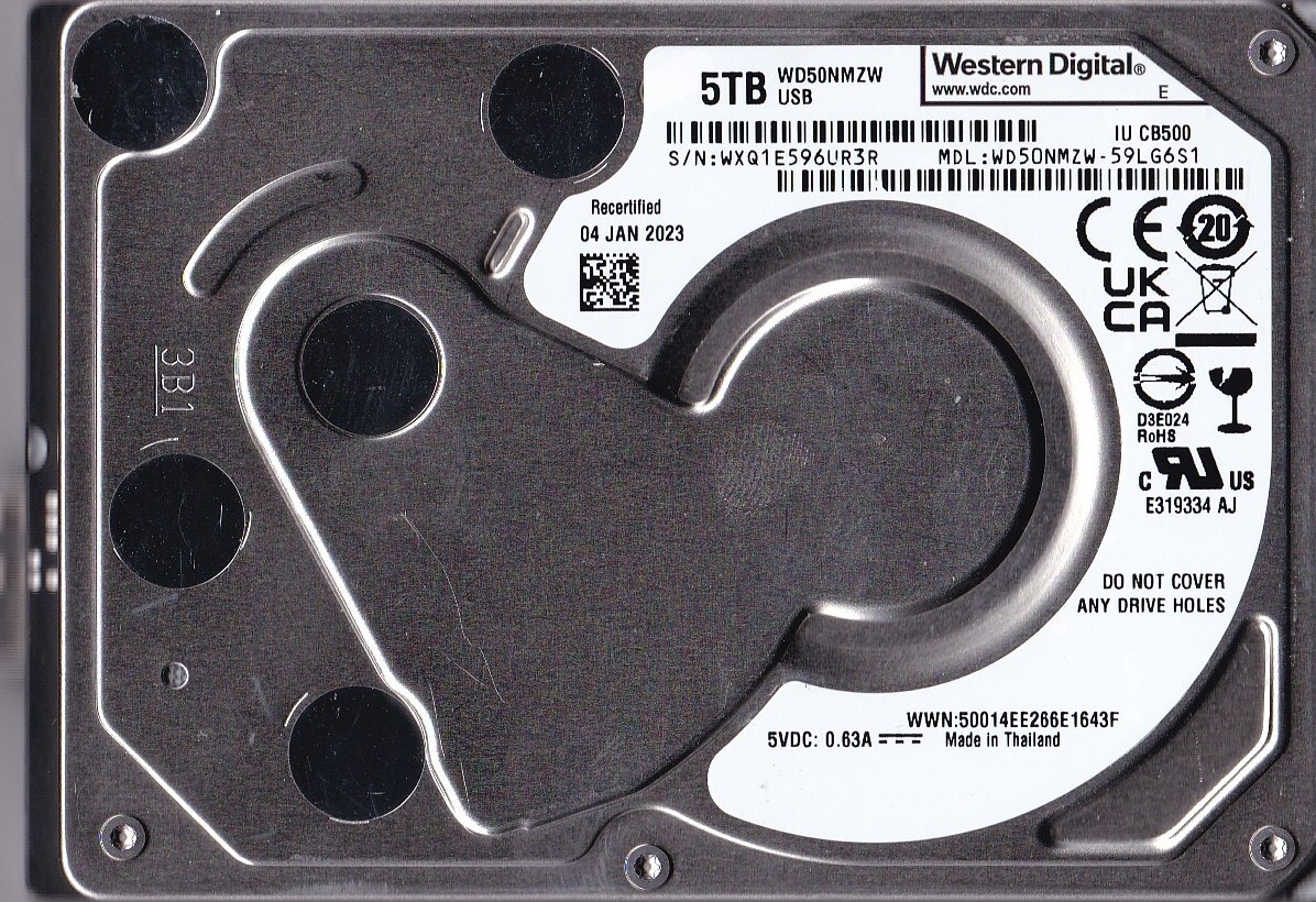 WD50NMZW-59LG6S1 s/n: WXQ1E5 JAN 2023 Thailand 5TB USB 3.0 2.5 WESTERN DIGITAL