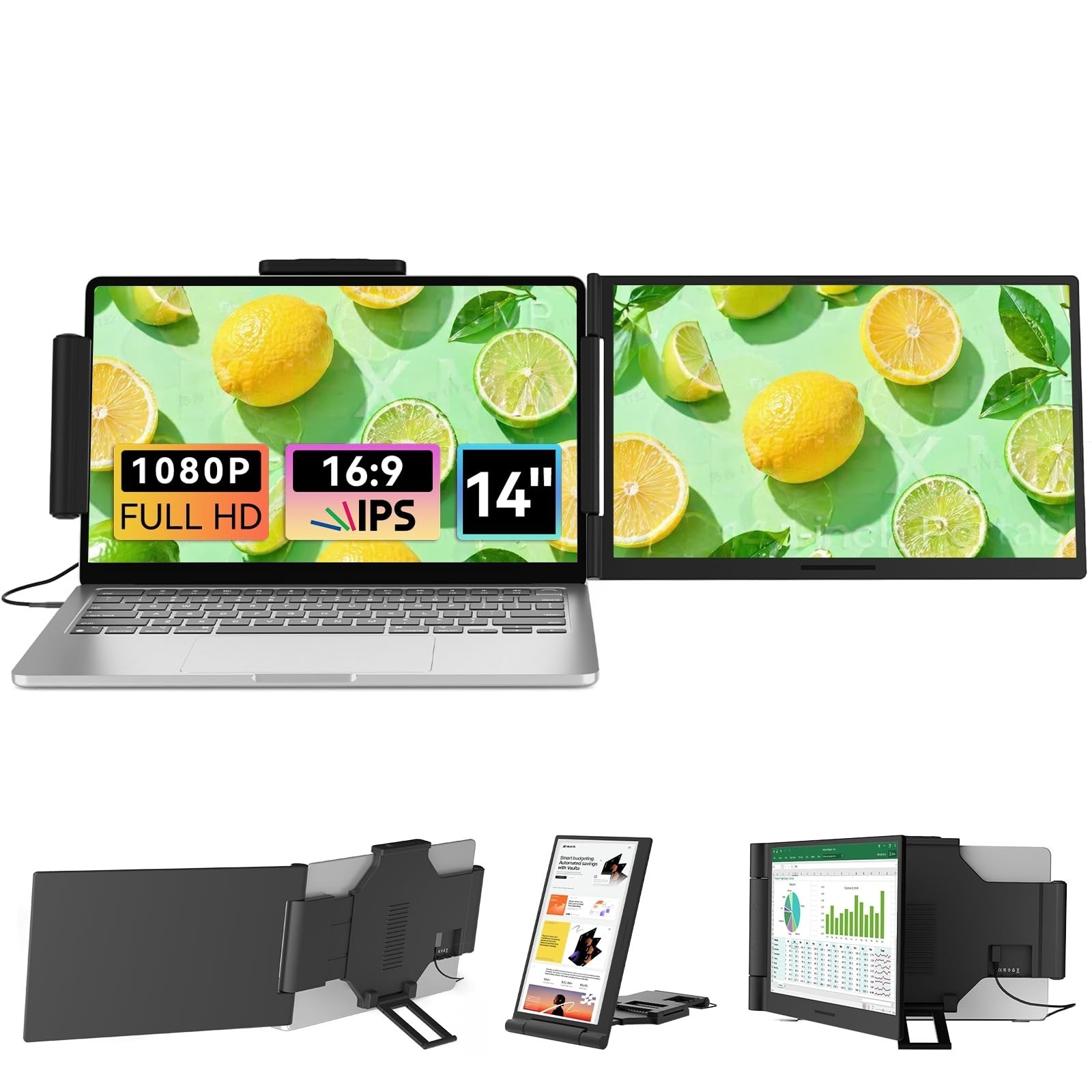 Laptop Screen Extender 14.1" 1080P IPS, Dual Screen Portable Monitor for Laptop 