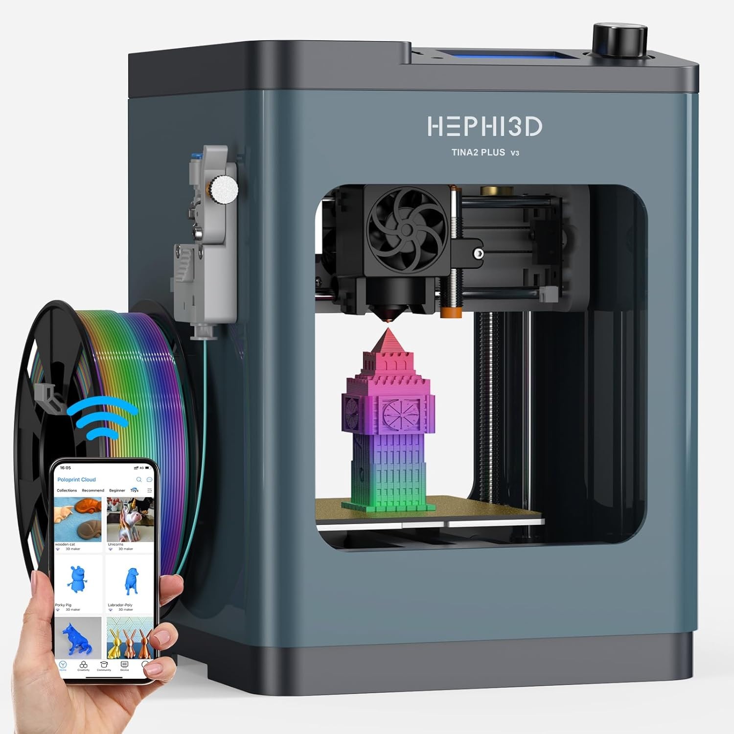 TINA2 plus 3D Printer with Wifi Cloud, HEPHI3D DIY 3D Printers 250Mm/S High Spee