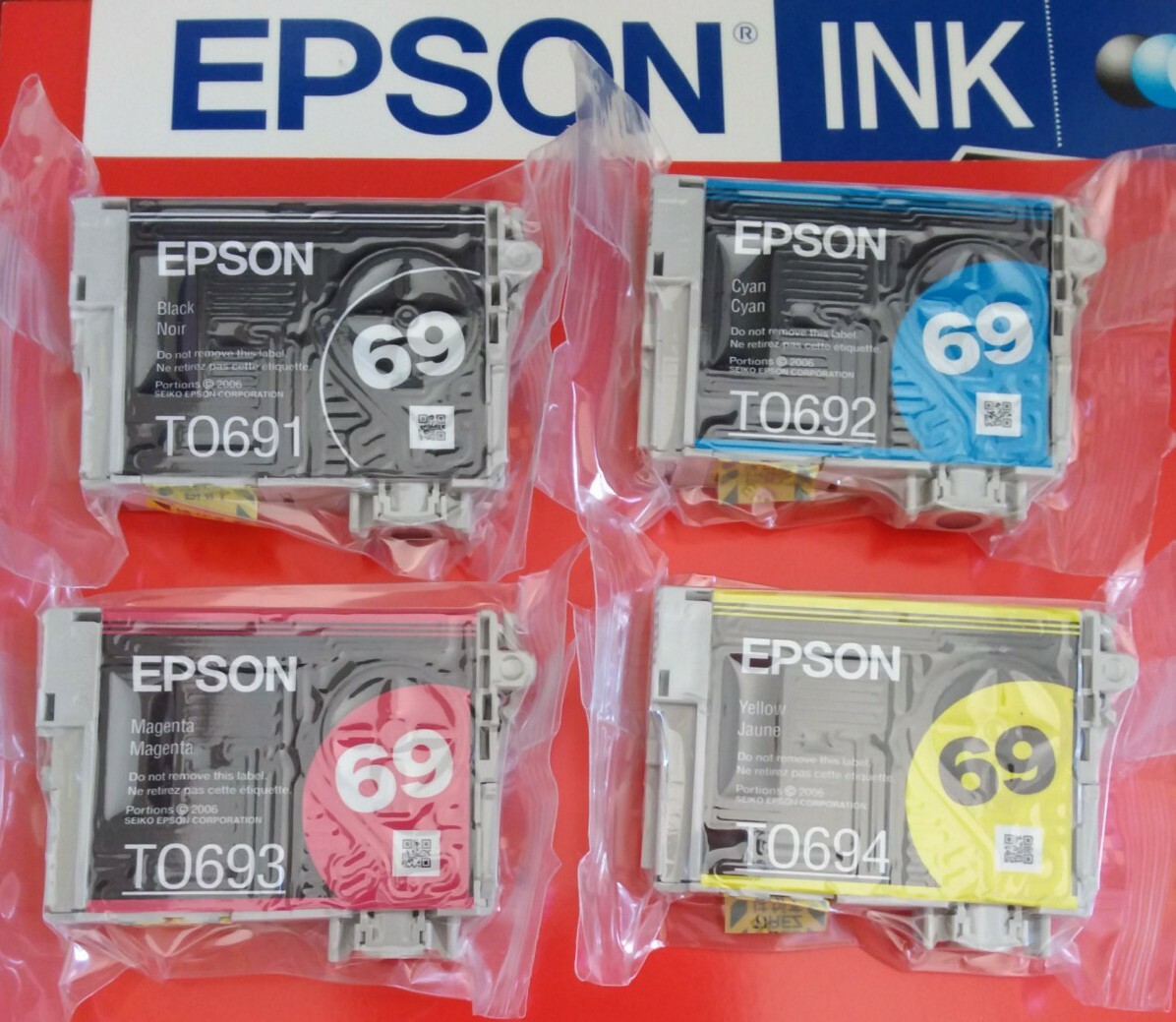 4 Genuine EPSON INK 69 T0691-T0694 NX400, 415,510, 515 Workforce 600 610 615 500