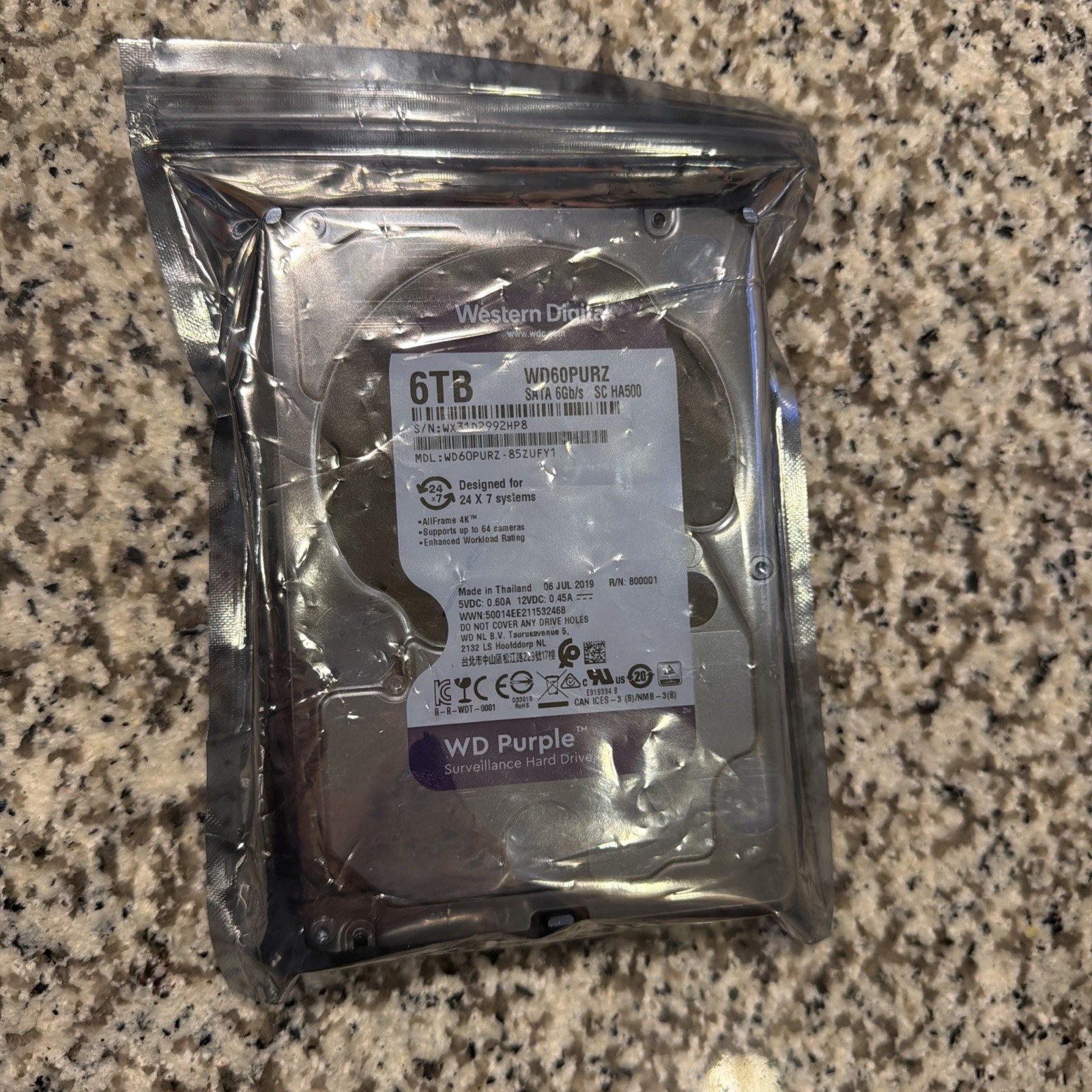 WD60PURZ Western Digital Surveillance 6TB 3.5" SATA Hard Disk