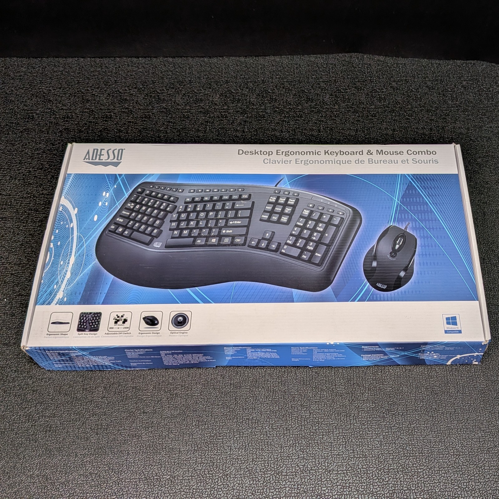 Adesso Tru-Form 150 Black Ergonomic Keyboard & Mouse AKB-150CB USB 2.0 Wired