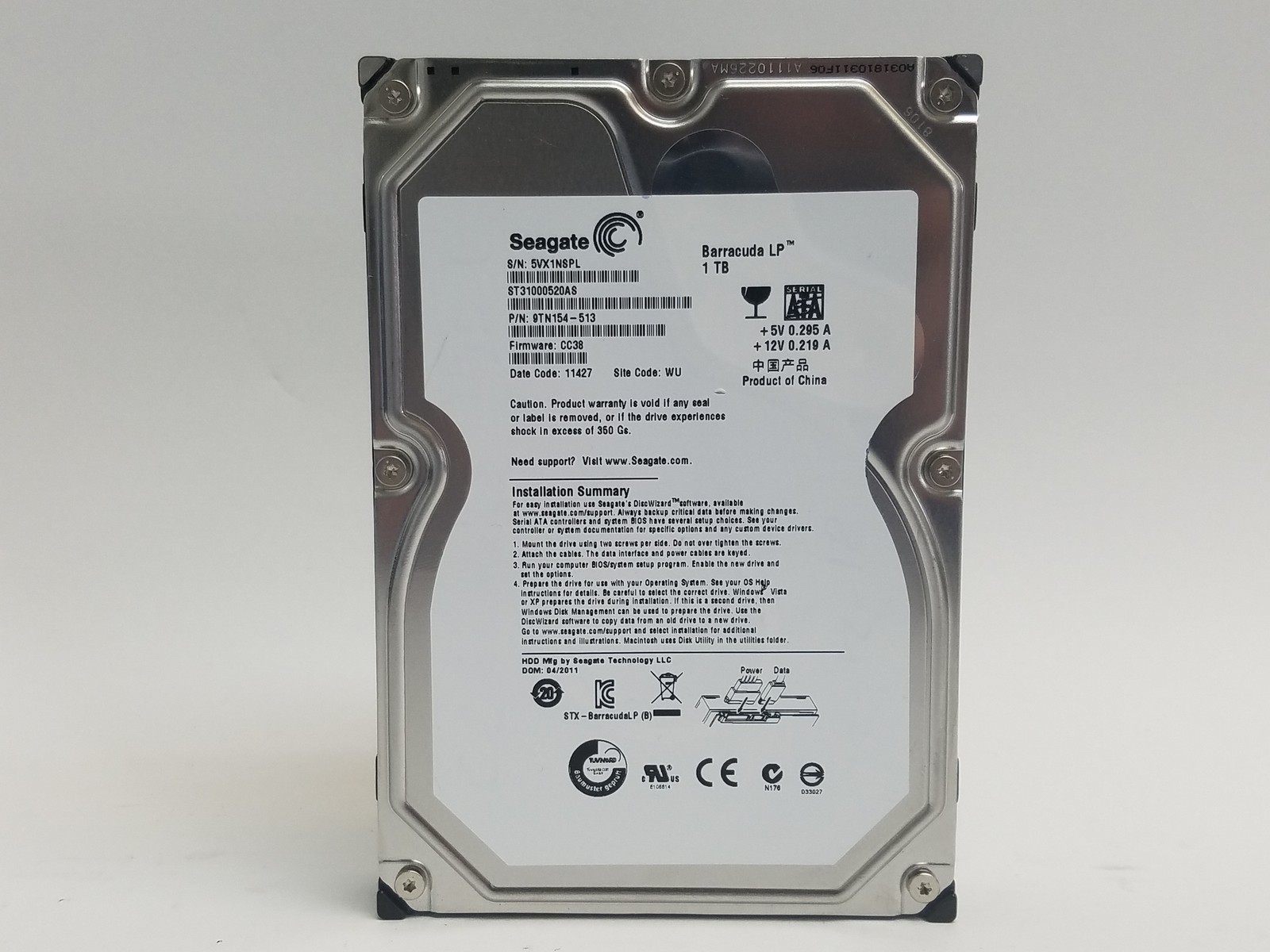 Seagate  Barracuda LP ST31000520AS 1TB 3.5" SATA II Desktop Hard Drive