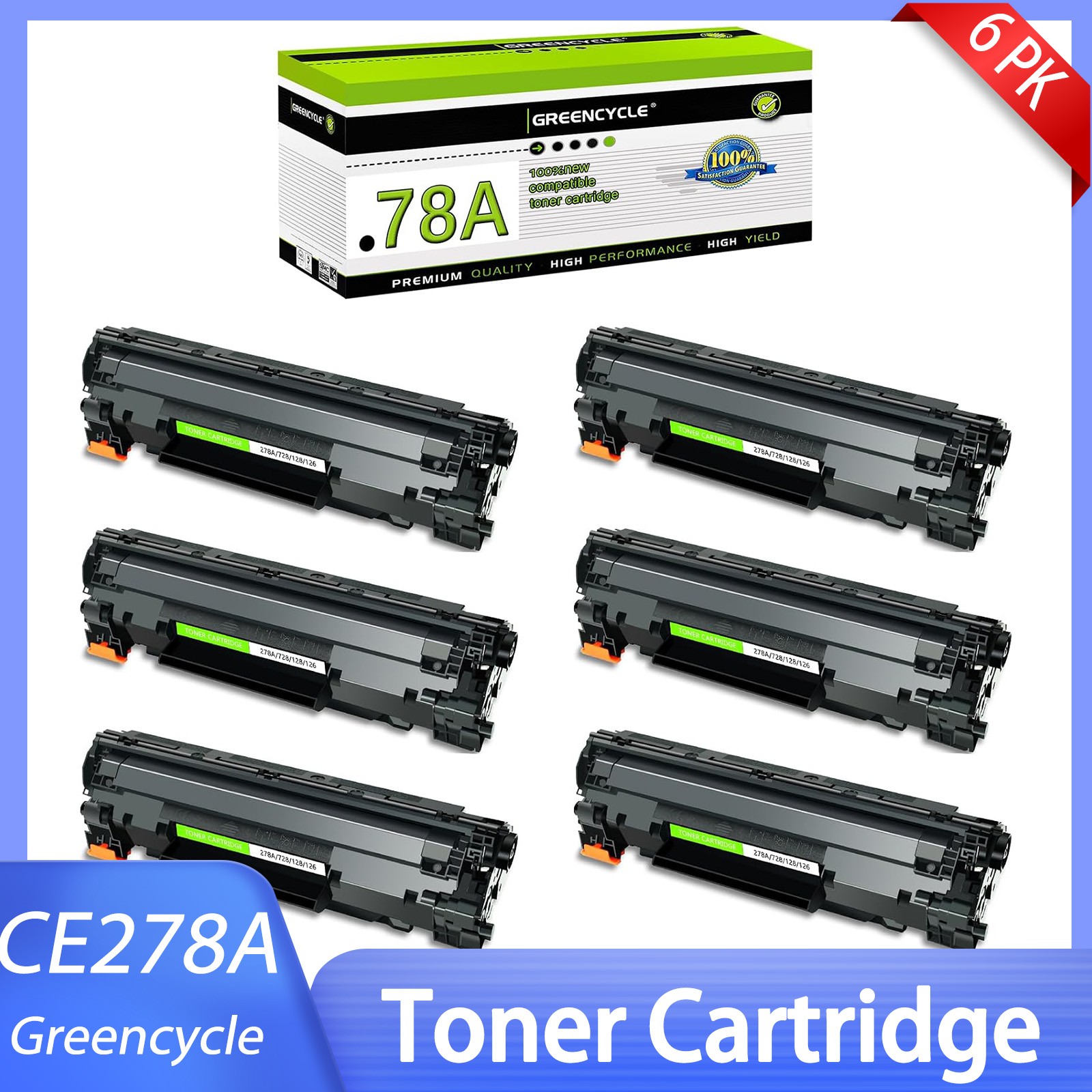 6PK Black Toner Cartridge Replacement for HP 78A CE278A P1606 P1606dn M1536dnf