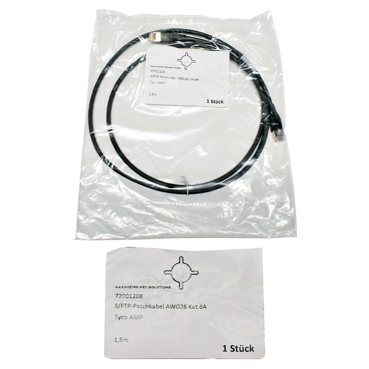 Geiger 72001208 RJ-45 S/FTP Patch Cable AWG26 Cat.6A Tyco Amp 1.5m Black NEW
