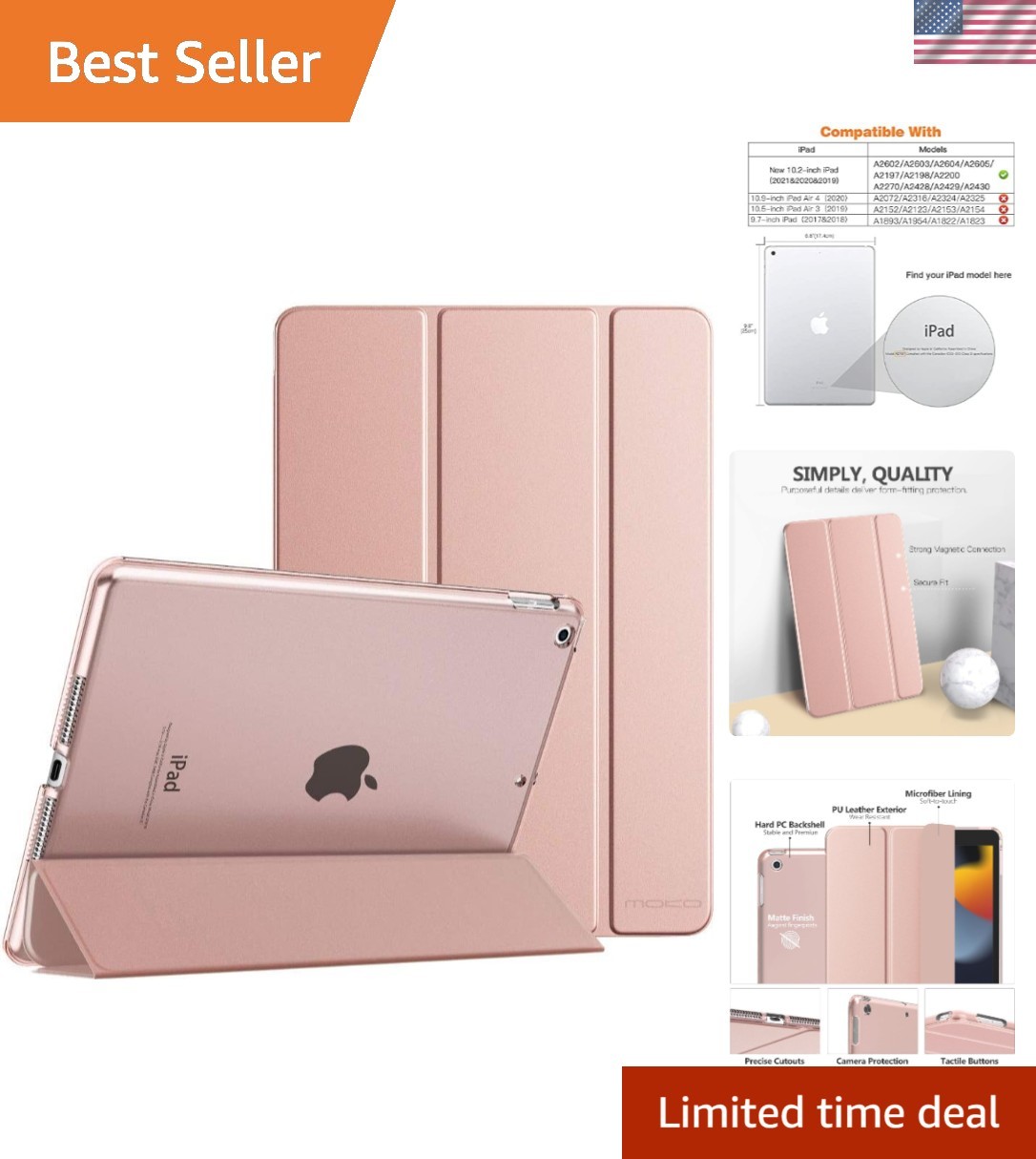 Smart Rose Gold iPad Case with Auto Wake/Sleep