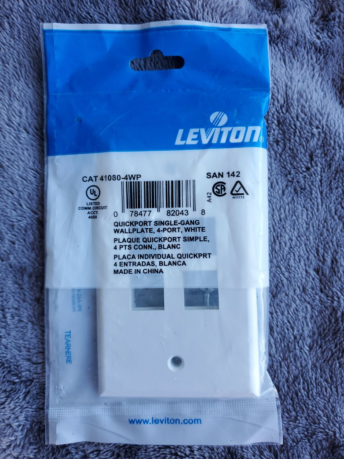 NEW Leviton 41080-4WP 4 Port Wallplate, White