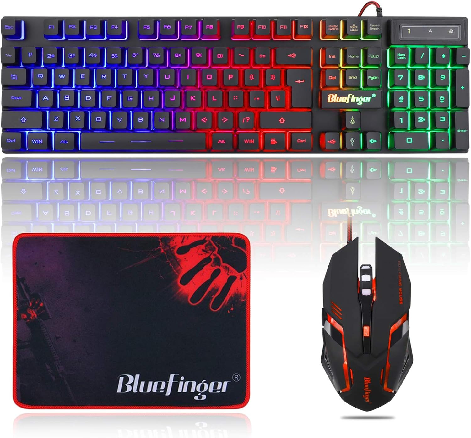 RGB Gaming Keyboard and Backlit Mouse Combo, USB Wired, LED Gaming