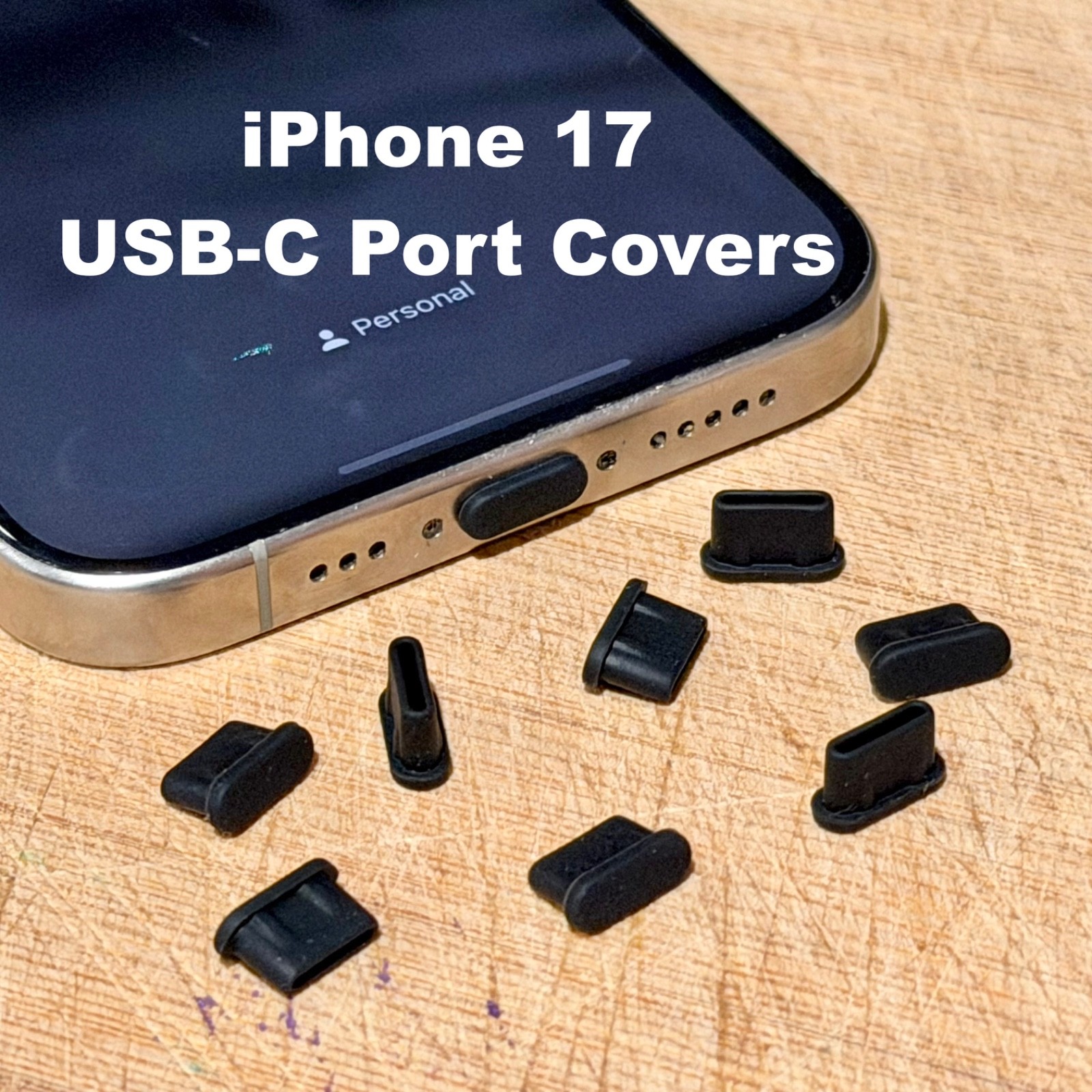 iPhone 17 Pro Max USB-C Dust Plug Covers, Black Silicone Charging Port Caps