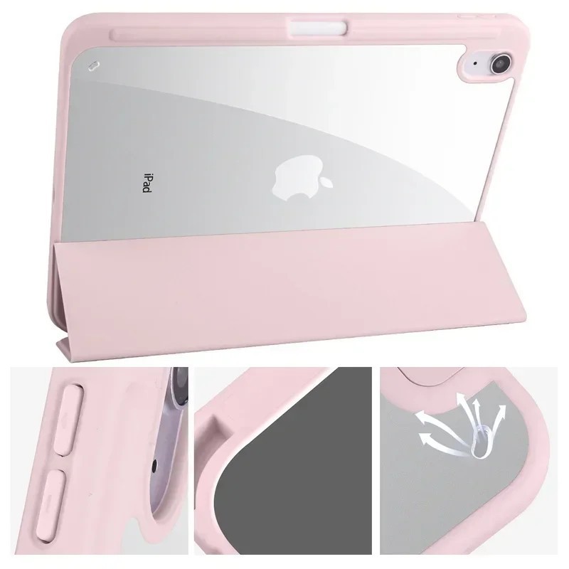 Apple TPU Folding Folio Case with Stand & Pencil Holder - Pink Blue Green