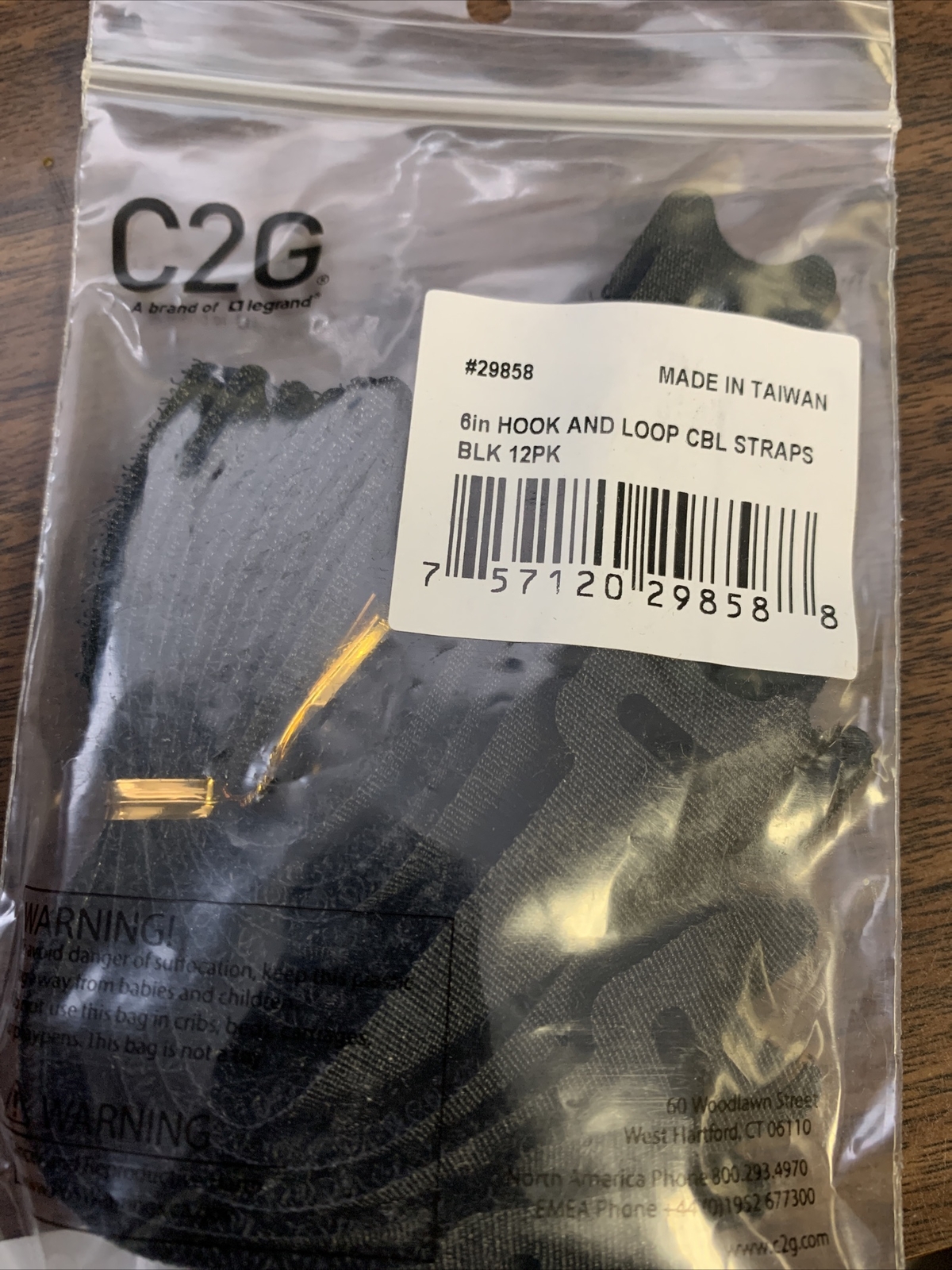Lot of (5) 12-Pack C2G 6-inch Hook & Loop Cable Management Straps Black 60 Total