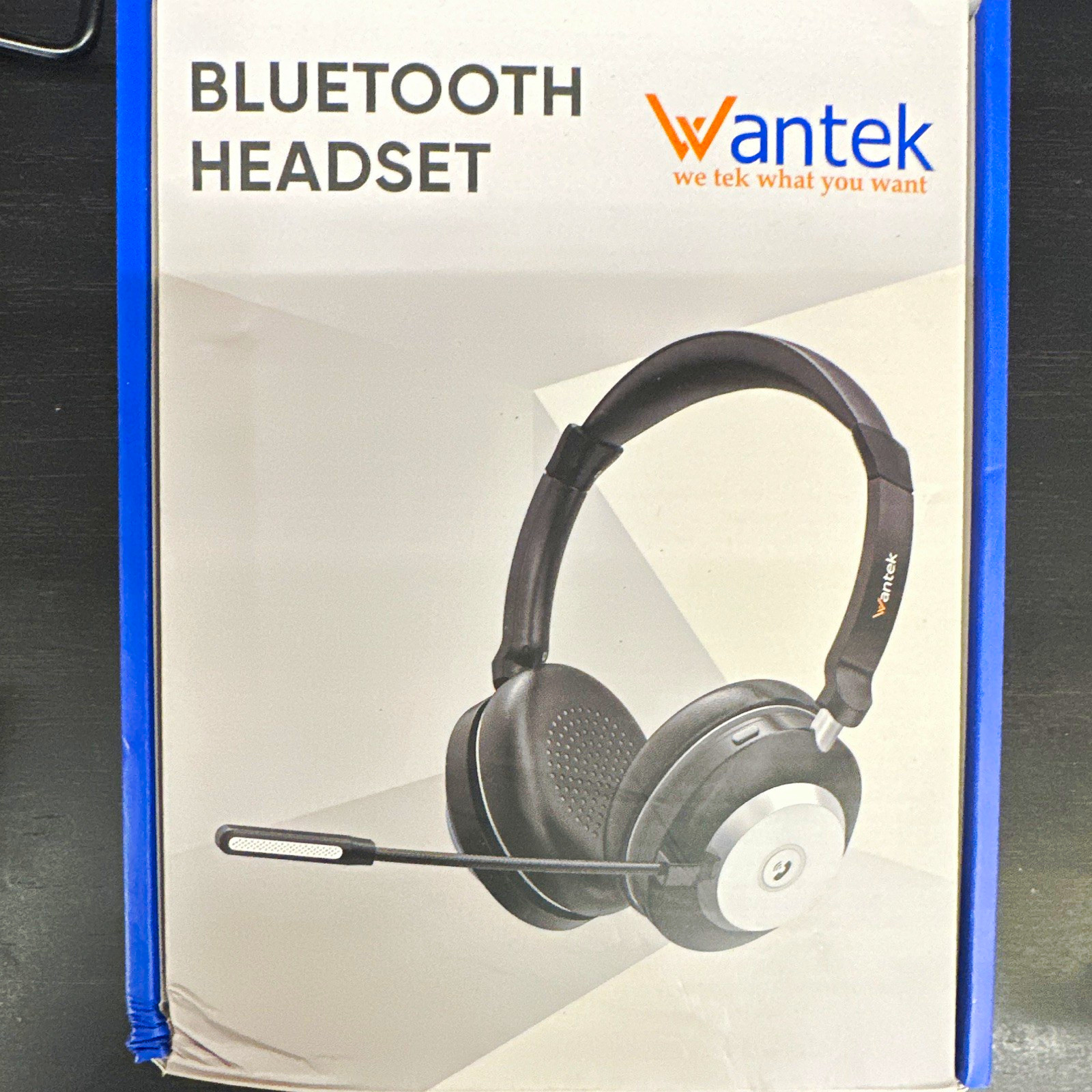 Wantek Bluetooth Over-Ear Headset Boom Mic Noise Canceling Black/Silver