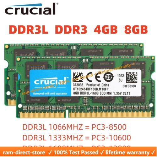 Crucial DDR3 DDR3L 4GB 8GB 1600 MHz 1333 Memory RAM SO-DIMM for Laptop Notebook