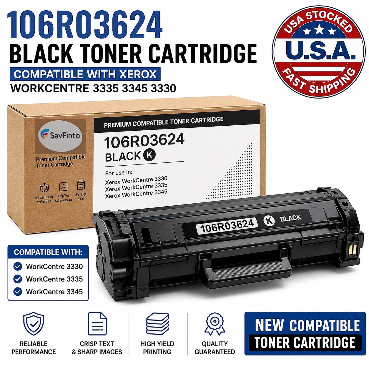 106R03624 Black Toner 15K For Xerox Phaser 3330 WorkCentre 3335 3345