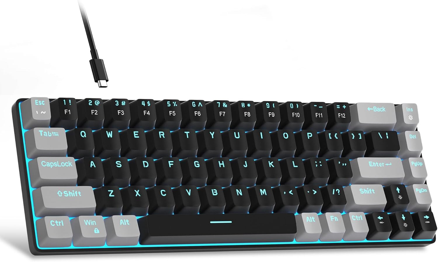 Portable 60% Mechanical Gaming Keyboard, MK-Box LED Compact 68 Keys Black/Grey