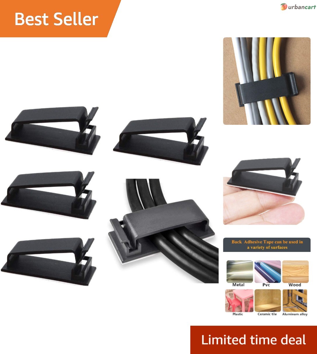 50-Pack Self-Adhesive Cable Management Clips for Clean & Organized Cabling