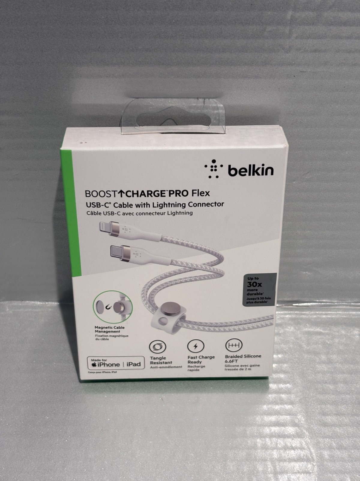 Belkin 6.6' BoostCharge Pro Flex USB-C to 8 Pin Connector Cable Strap White