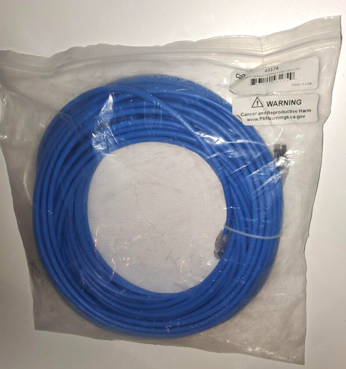 C2G Cat6A Patch Cable #43174 Certified  TAA Compliant   100ft  HDBaseT - NOS