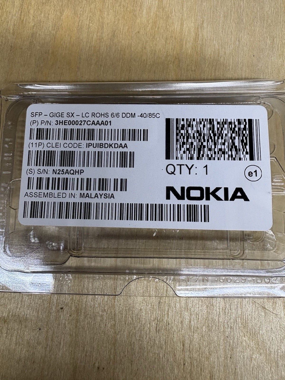 NOKIA NEW FACTORY SEALED 3HE00027CAAA01 SFP-GIGE SX-LC ROHS 6/6 DDM-40/85C 