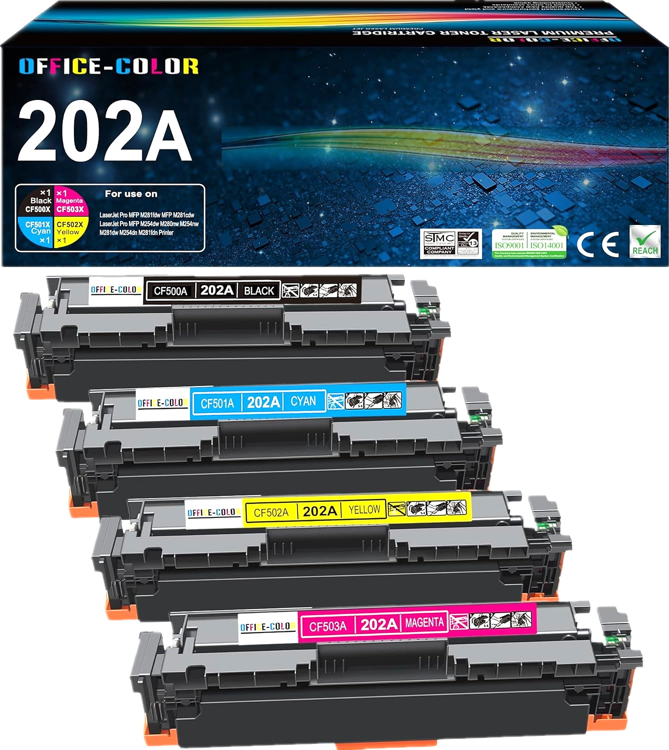 202A Toner Cartridges 4-Pack for HP Color LaserJet Pro M254 & M281 CF500A-CF503A