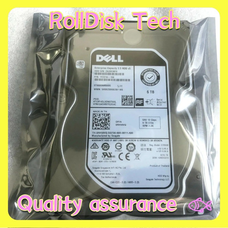 New DELL RHVWG 0RHVWG ST6000NM0095 6TB 7200RPM 128MB SAS 12Gb/s 3.5" Hard Drive