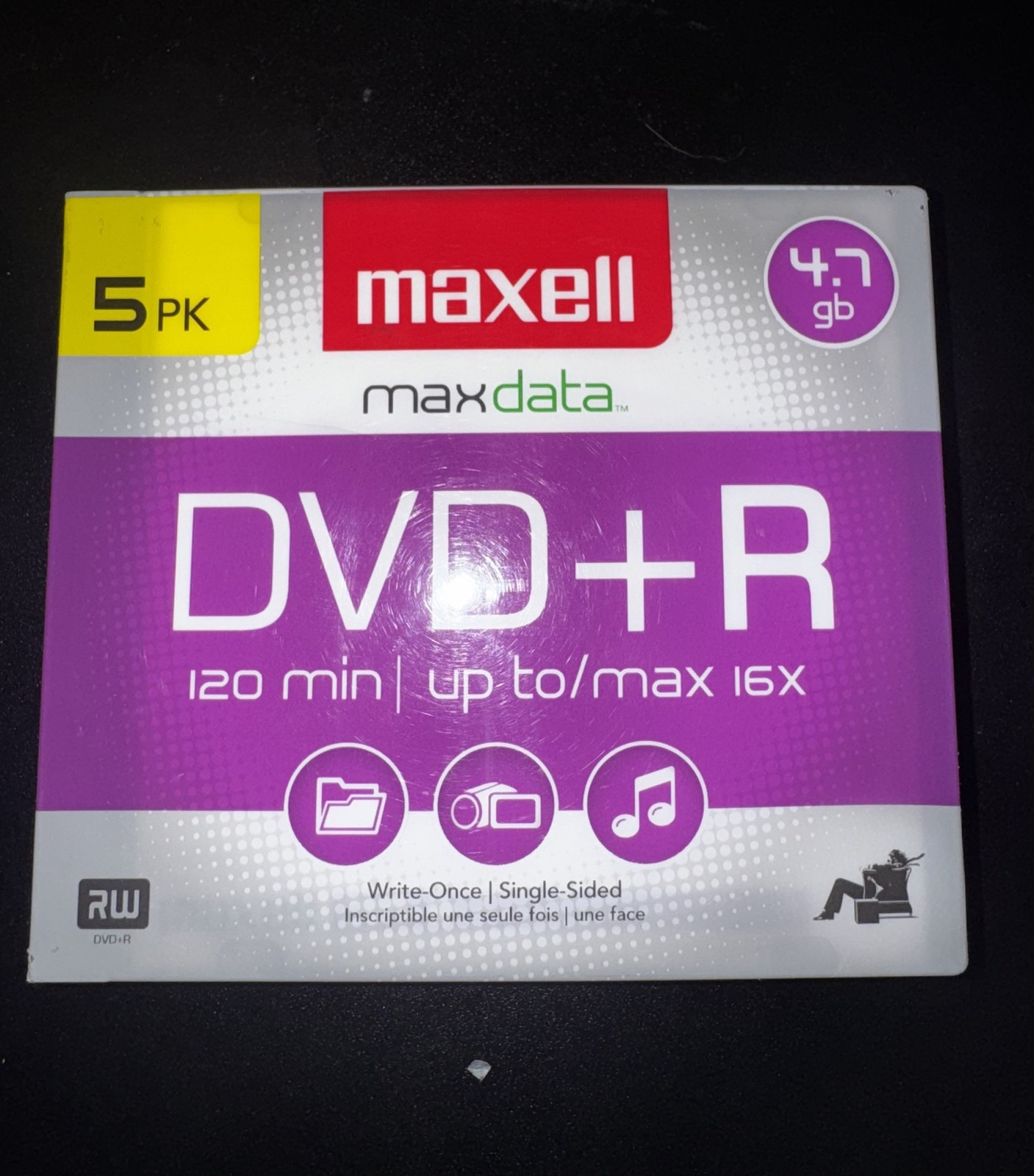Maxell DVD Recordable Media - DVD+R - 16x - 4.70 GB - 5 Pack New Sealed