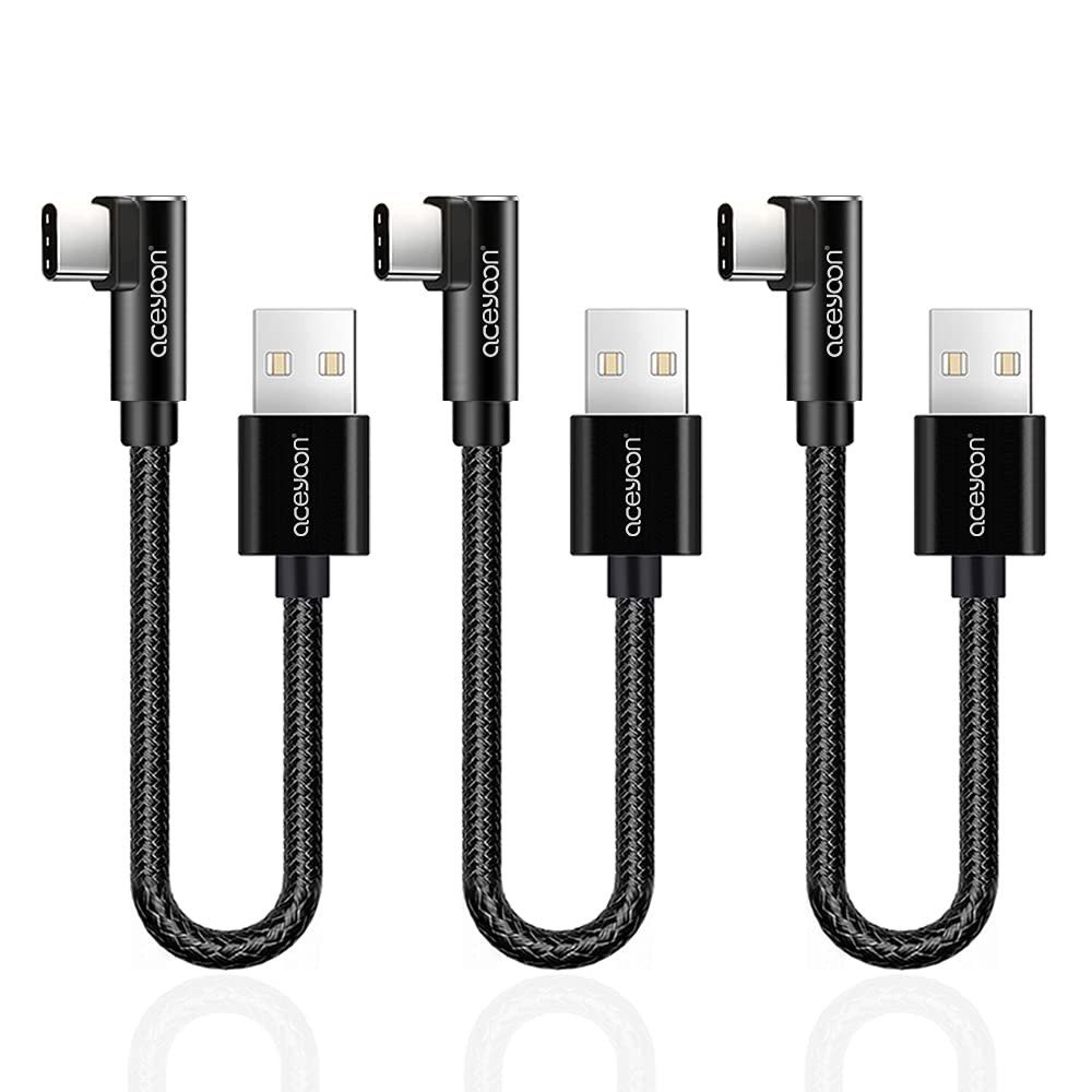 aceyoon 3 Pack 90 Degree USB C Cable, 0.6ft Short 0.6 ft (3 Pack), Black