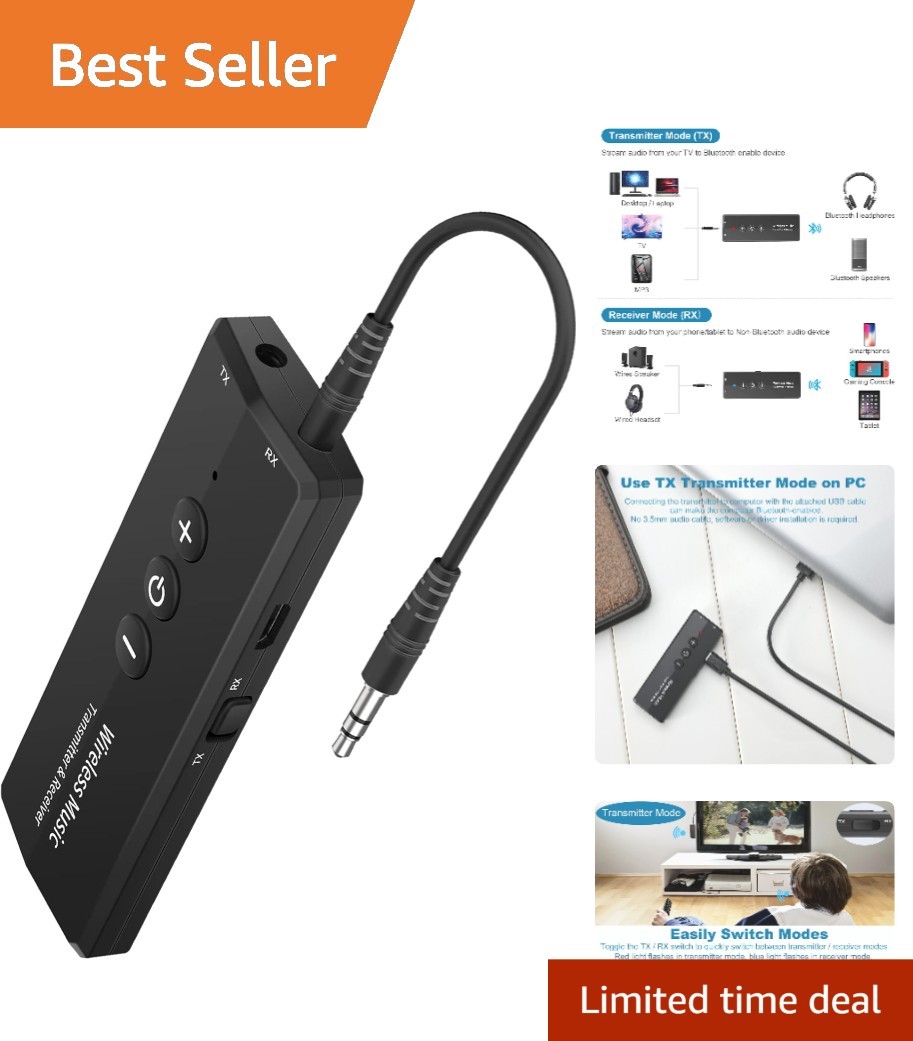 Upgraded Bluetooth 5.3 Transmitter Receiver 3-in-1, Wireless 3.5mm Audio Adap...