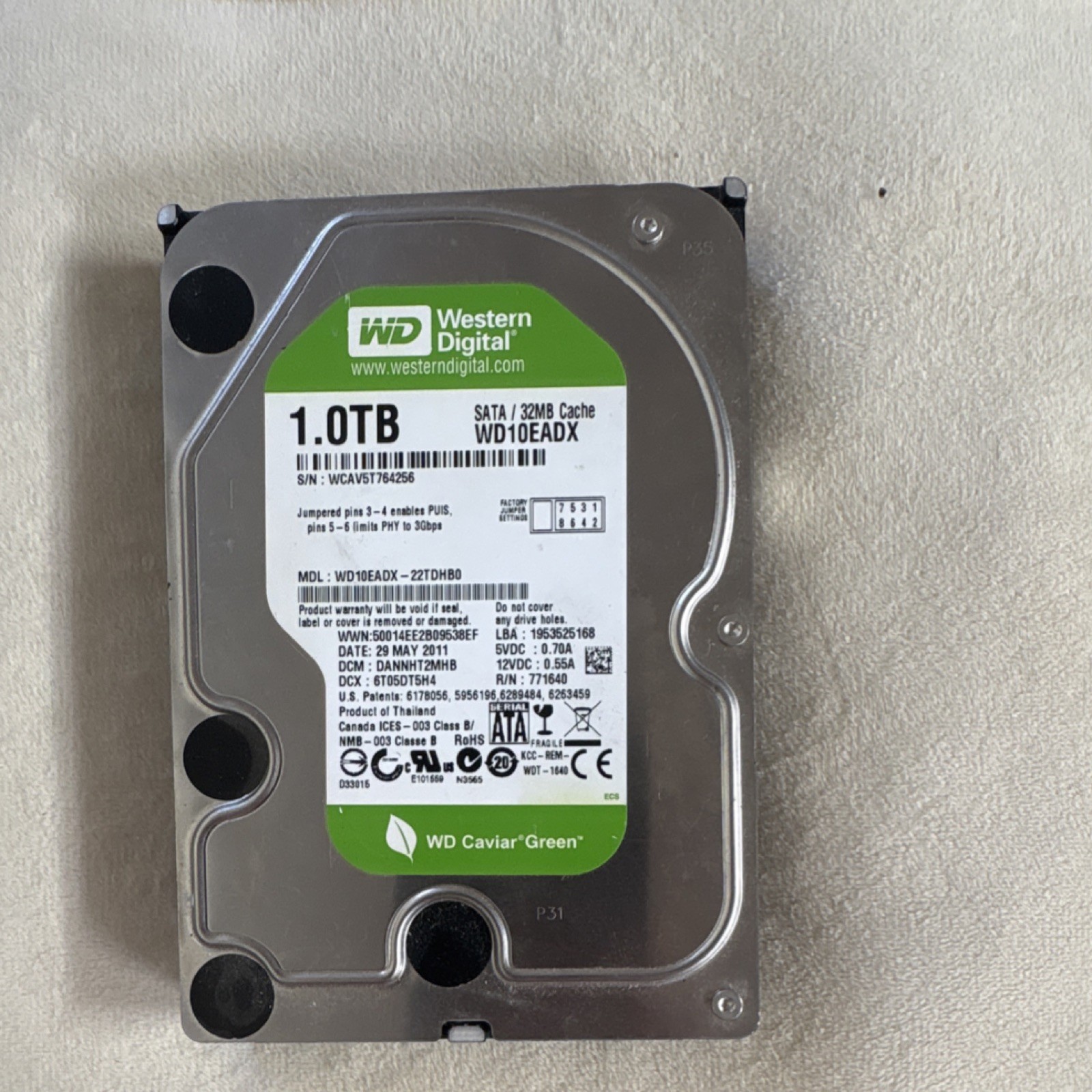 Western Digital WD10EADX 1TB 3.5" SATA 32MB Caviar Green Internal HDD