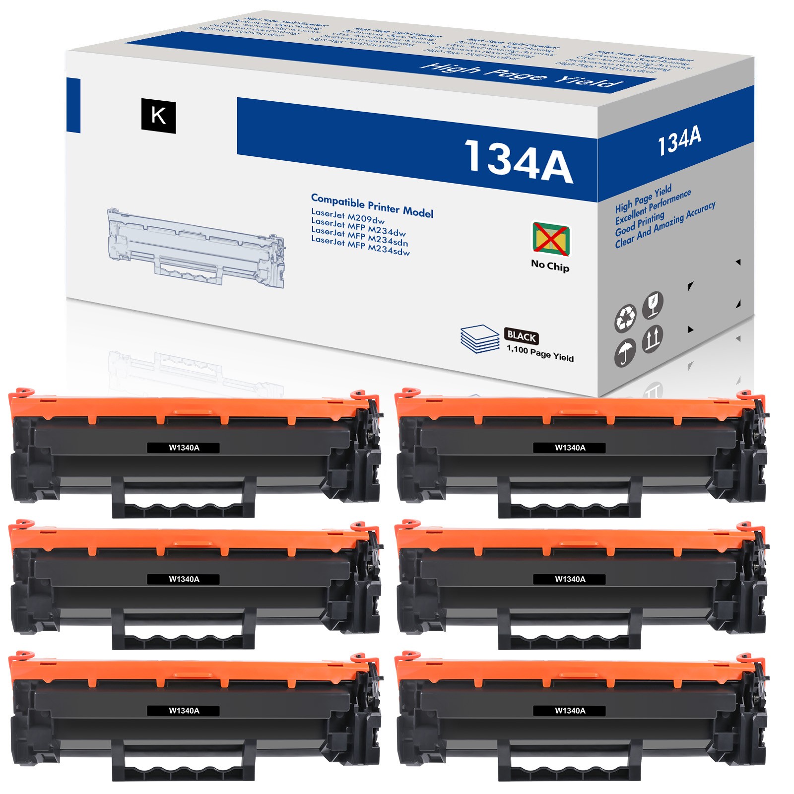 6PK Compatible W1340A Toner With HP 134A M209dw MFP M234dw M234dn No Chip