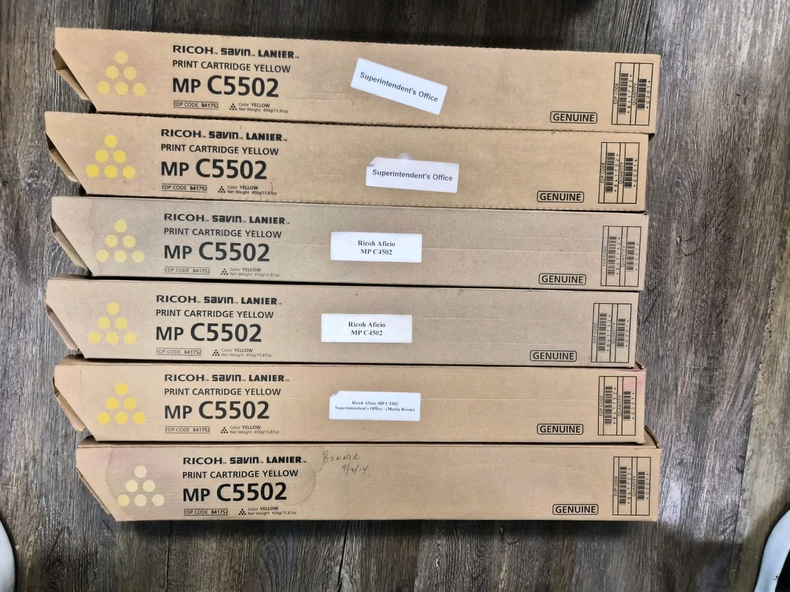 Lot x  6 Ricoh Printer Toner Cartridges (MP C5502, Genuine) - Brand New YELLOW