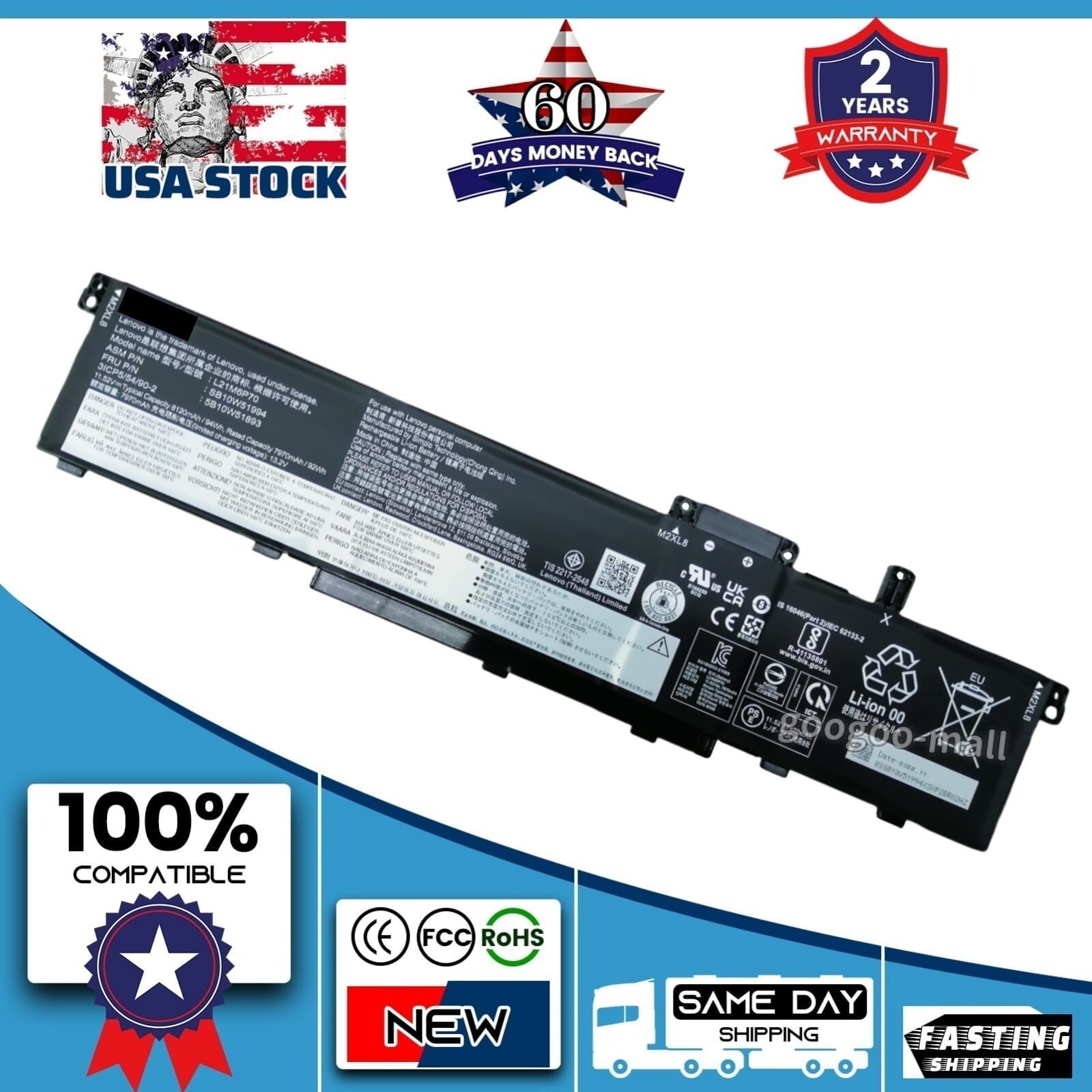 New Genuine L21M6P70 L21L6P70 Battery for Lenovo ThinkPad P16 Gen 1 2 SB10W51994