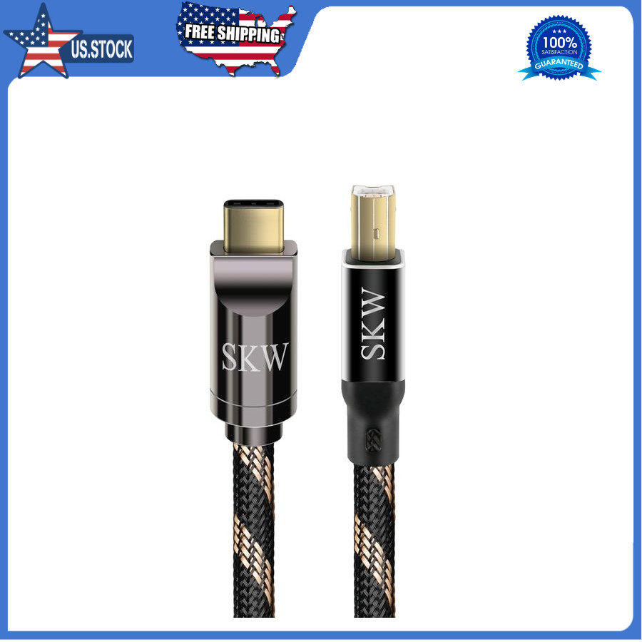 SKW Audiophiles USB-C to USB-B Printer Cable, High Speed DAC, 6.5ft/2m