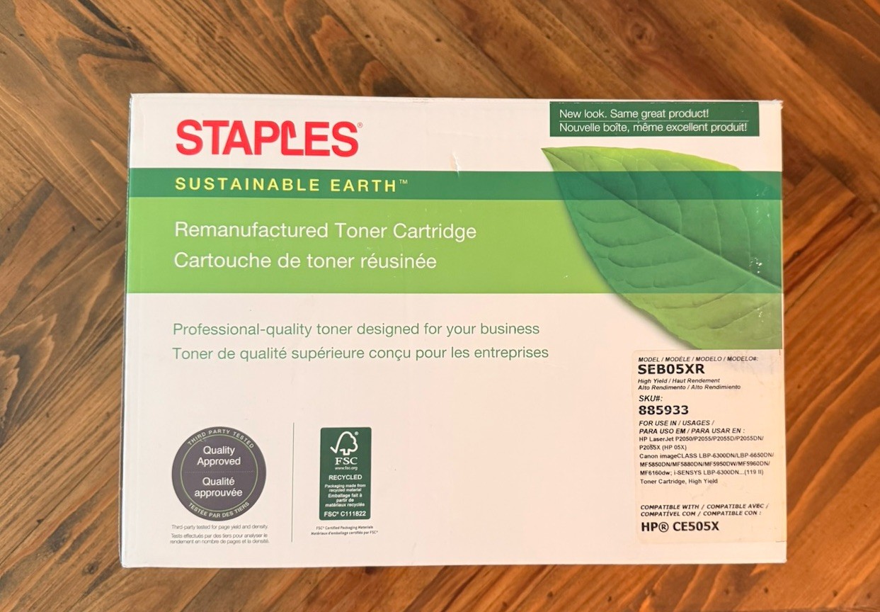 Staples Sustainable Earth SEB05XR Replacement (HP CE505X) Toner Black FAST SHIP
