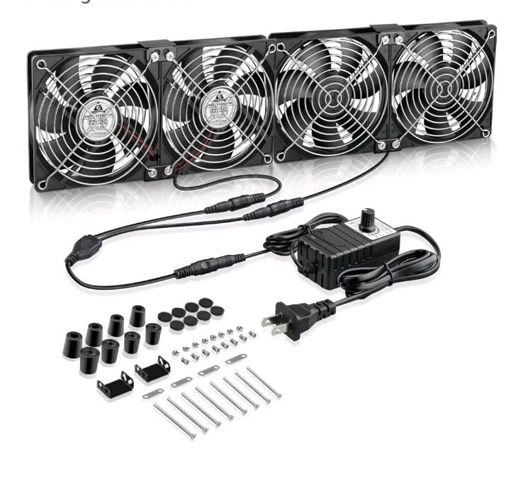 Big Airflow 4X 120mm Fans w 100V-240V AC Powered Speed Controller For GPU Mining