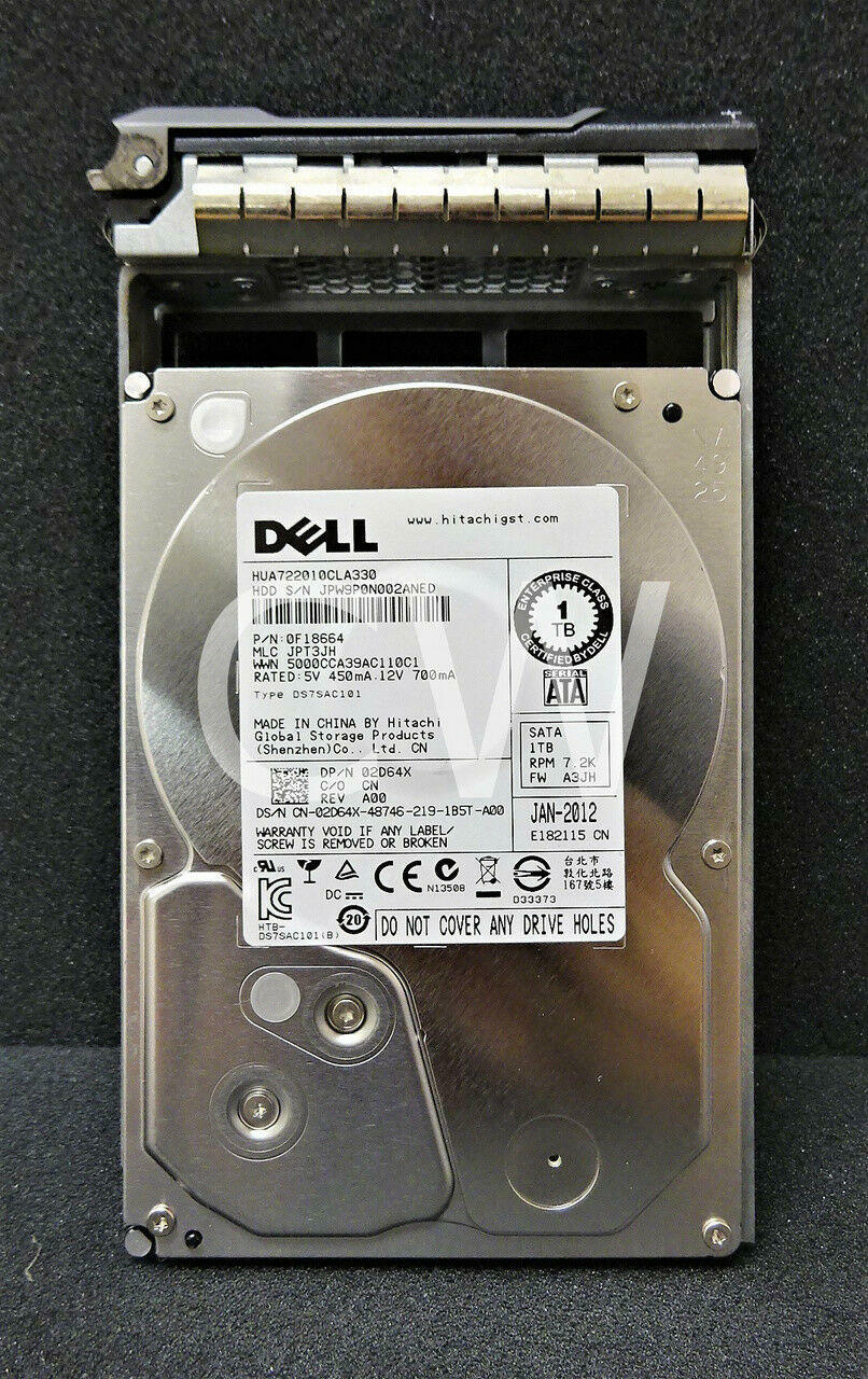 2D64X Dell HUA722010CLA330 1TB 7200RPM 3Gbps 3.5" SATA SERVER HDD Hard Drive