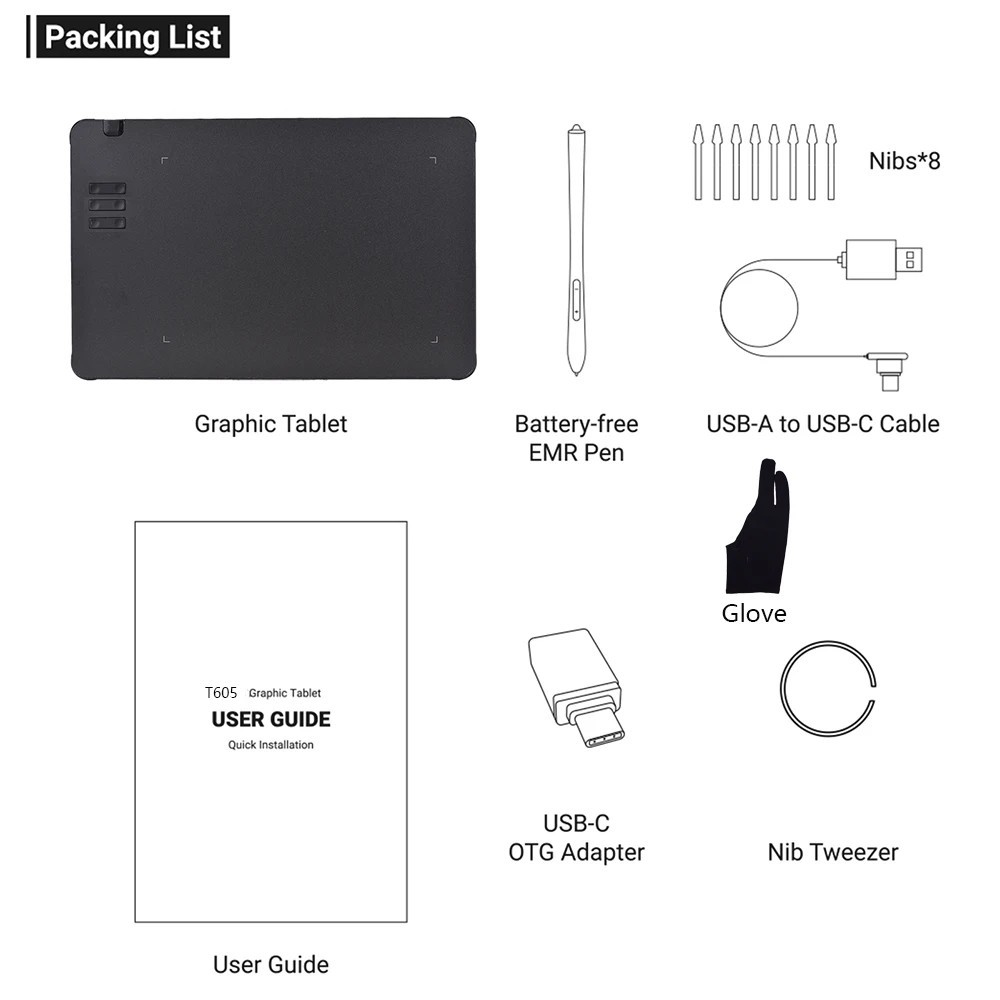 Graphics Tablet for Drawing Ultra-thin with Stylus, 8192 Pressure Levels, USB